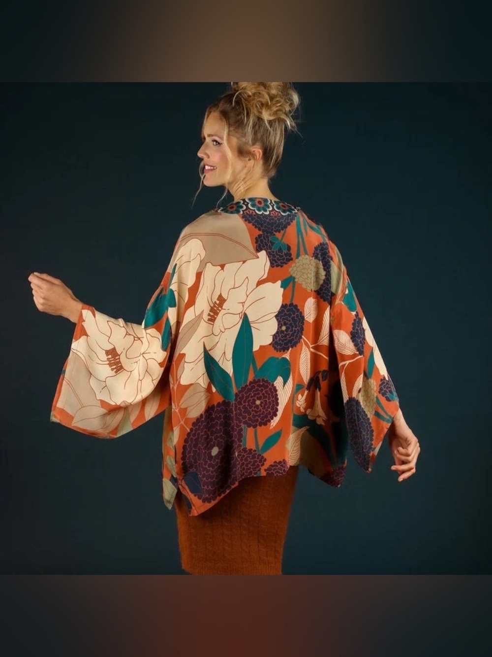 Powder Winter Floral Terracotta Kimono Jacket Japanese Boho Hippie Bohemian